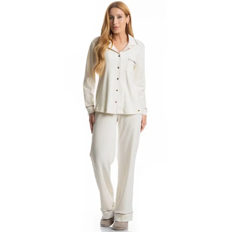 Pijama Feminino Longo Americano Louise Branco/M