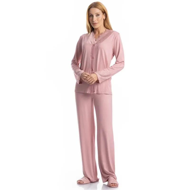 Pijama Longo Americano Laise Rosa-3/GG
