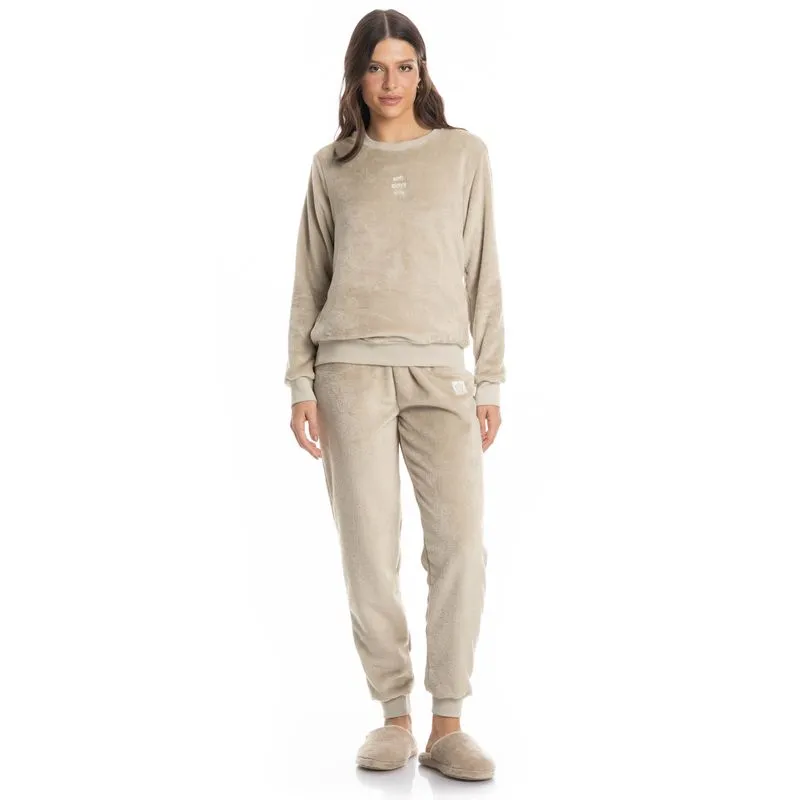 Pijama Feminino Longo Pétala Bege/M