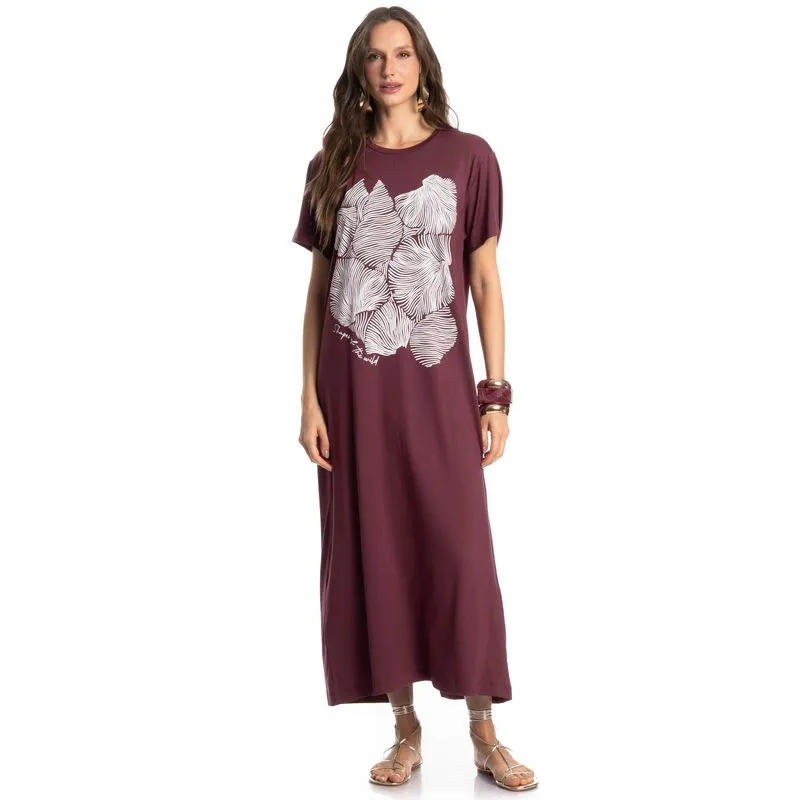 Vestido Com Manga Merlot Vinho/M