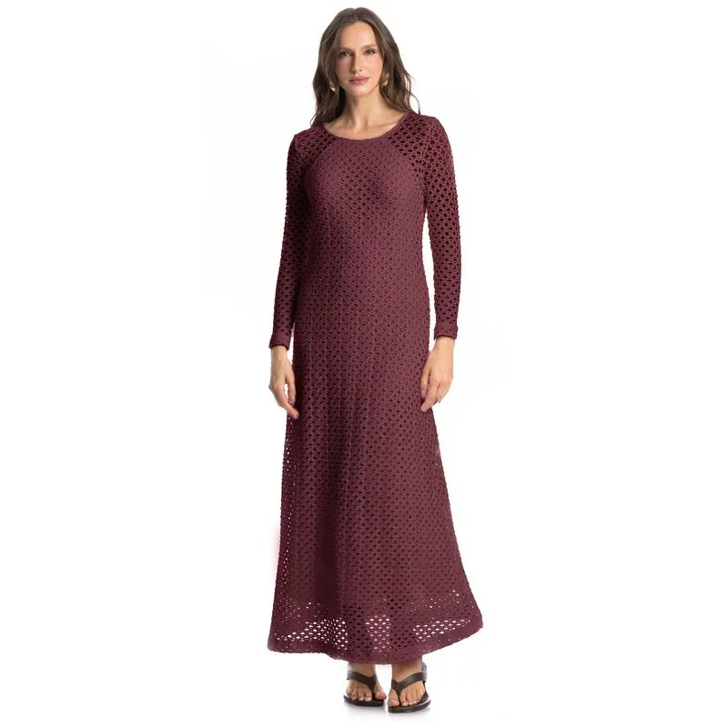 Vestido Com Manga Mangostim Vinho/P