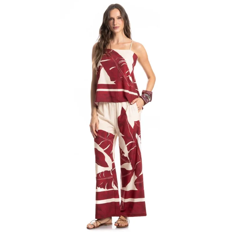 Calça Feminina Com Bolso Folha Vinho/M