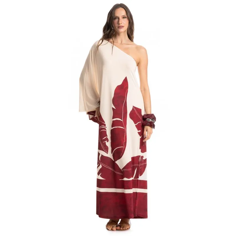 Vestido Assimétrico Folha Vinho/G