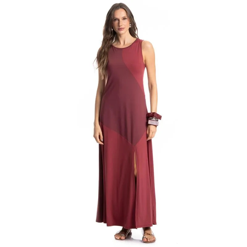 Vestido Bicolor Malbec Vinho/G