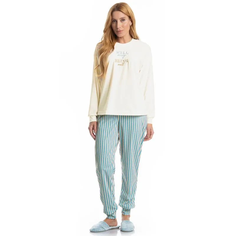 Pijama Longo Velvet Serena Azul/GG