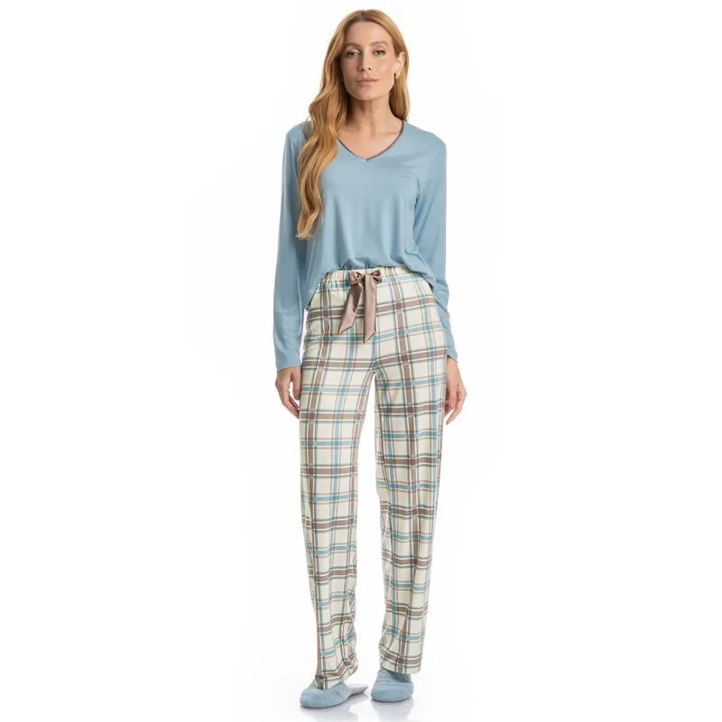 Pijama Feminino Longo Analu Azul/G