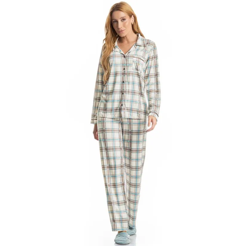 Pijama Feminino Longo Americano Analu Azul/G