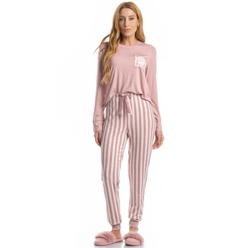 Pijama Feminino Longo Duda Rosa-3/G