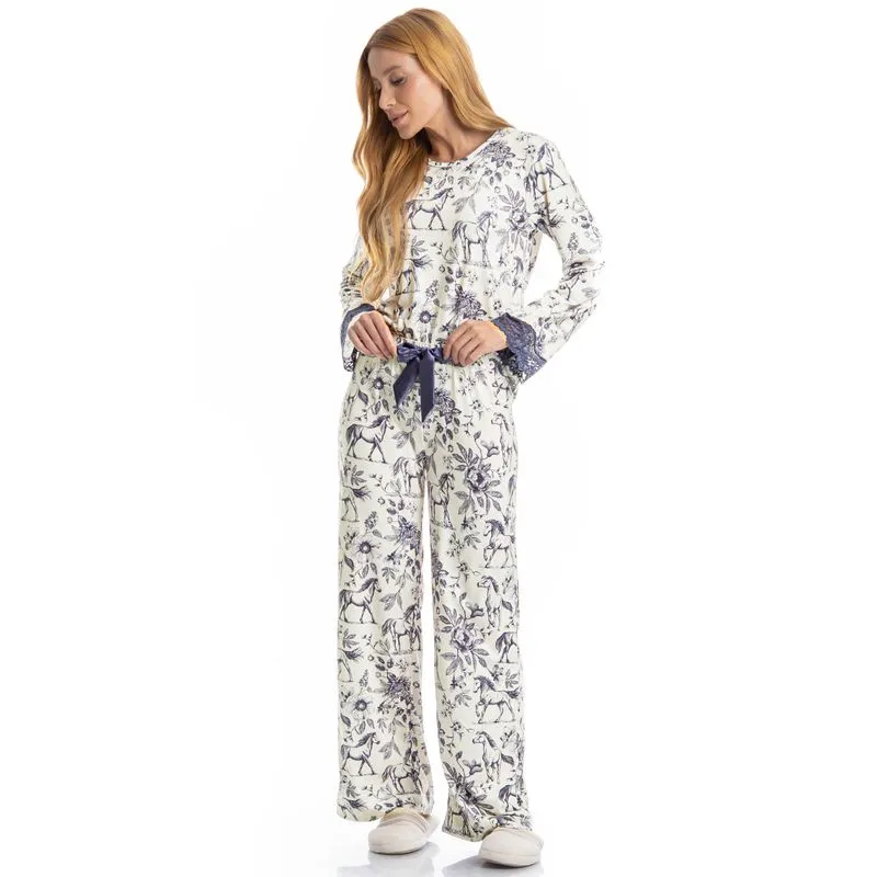 Pijama Wide Leg Amália Branco/G