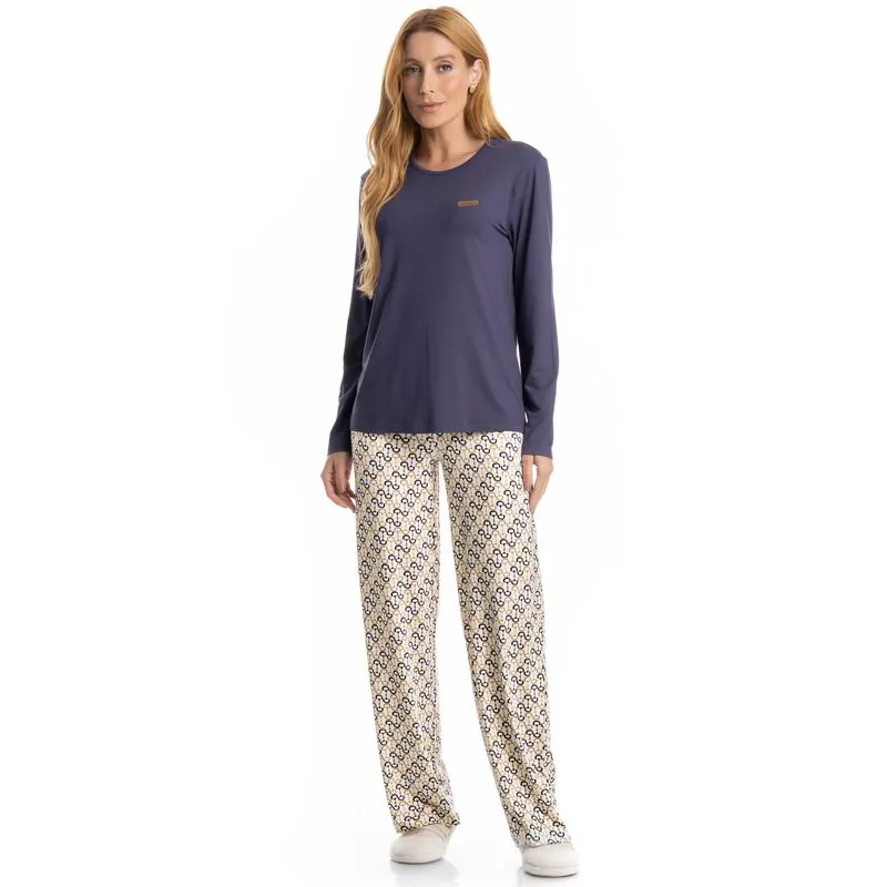 Pijama Feminino Longo Rebeca Azul Marinho/P