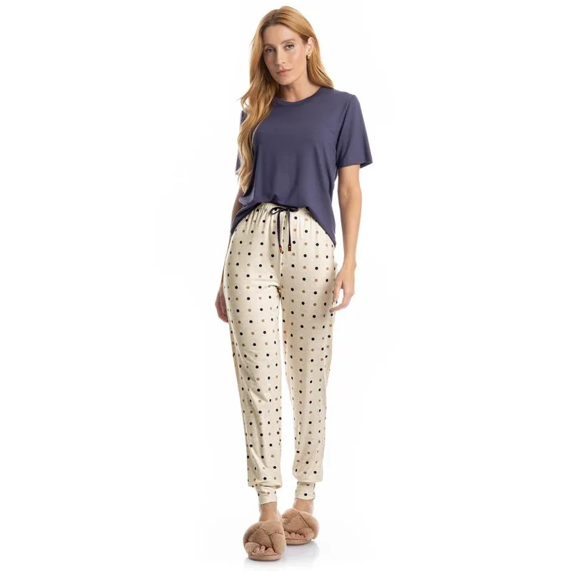 Pijama Feminino Longo Manga Curta Pati Branco/G