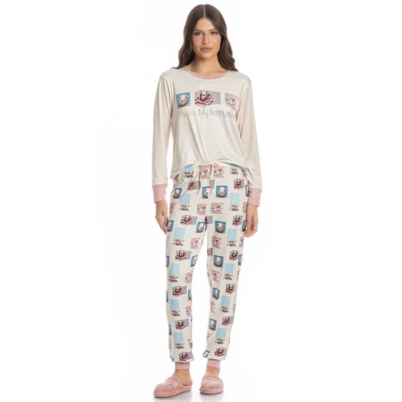 Pijama Feminino Longo Sheep Branco/PP