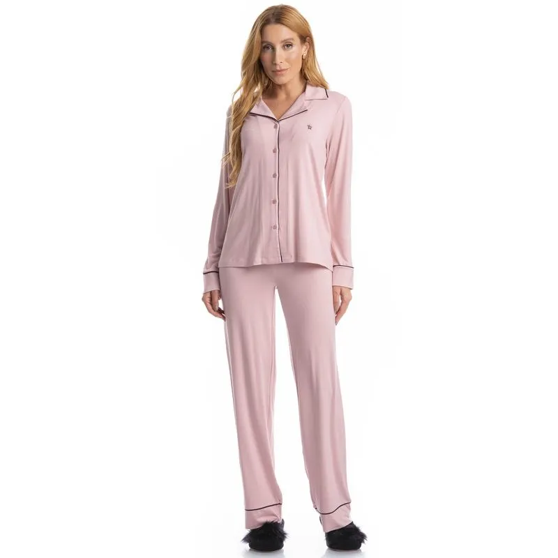 Pijama Longo Americano Samantha Rosa-3/GG