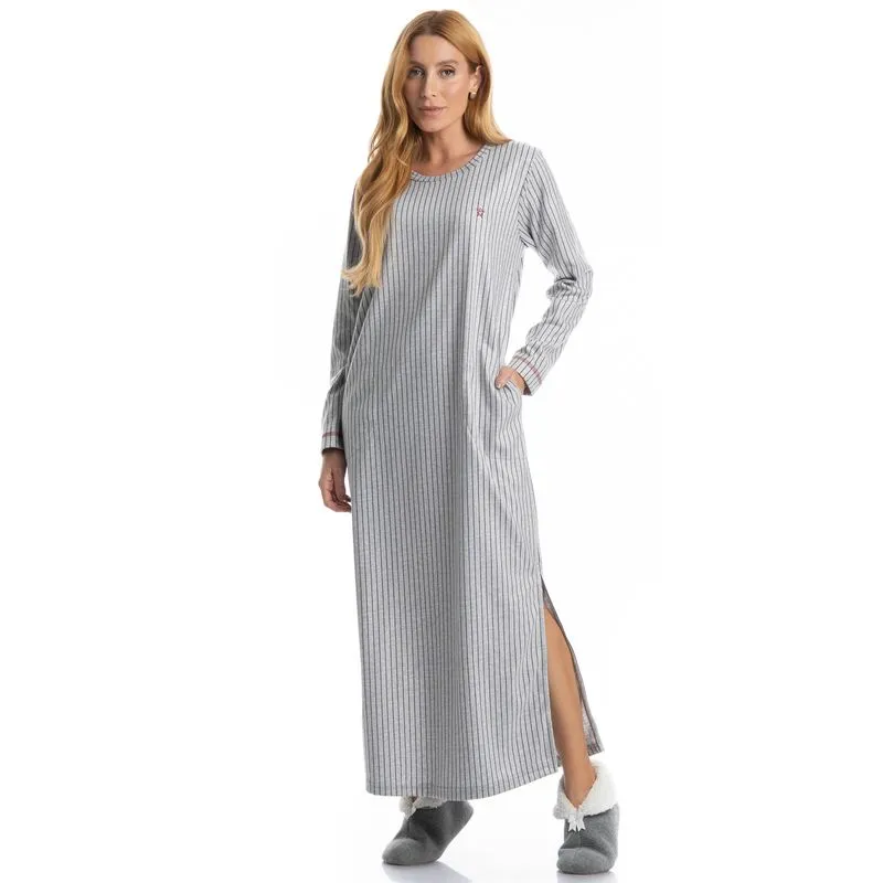 Camisão Feminino Longo Com Bolso Inês Cinza/M