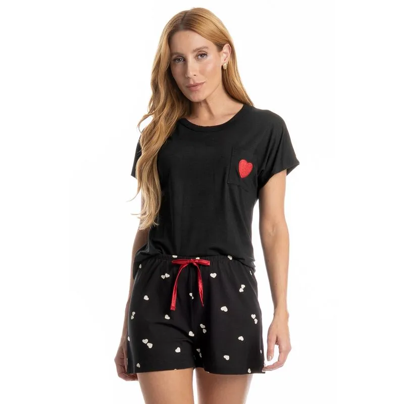Pijama Feminino Curto Lovely Preto/G