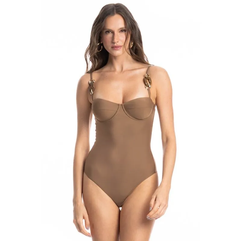 Maiô Corset Slim Fio Duplo Amêndoa Marrom/P