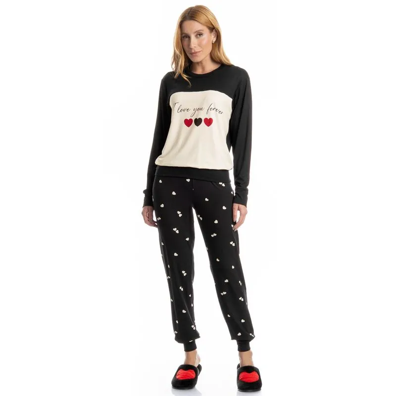 Pijama Feminino Longo Lovely Preto/GG