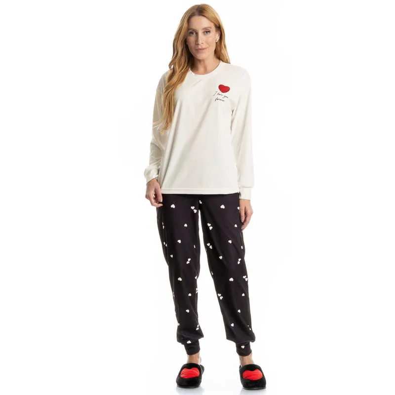 Pijama Longo Velvet Lovely Preto/GG