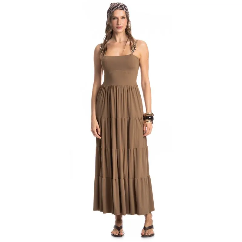 Vestido Longo Amêndoa Marrom/G