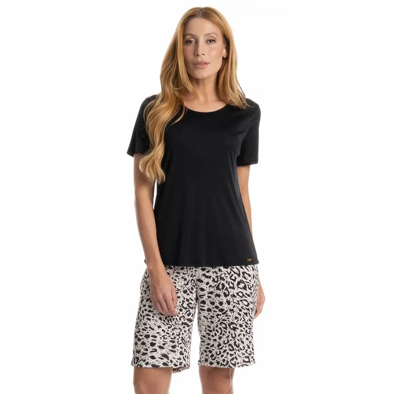 Pijama Feminino Bermuda Betina Preto/M