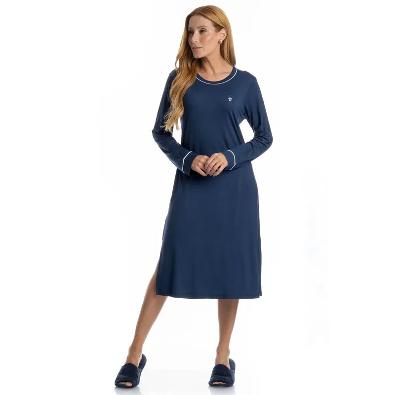 Camisão Midi Manga Longa Lisa Azul Marinho/P