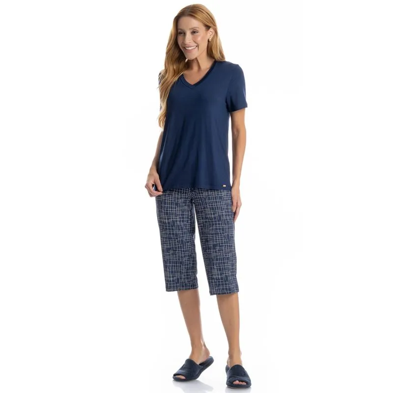 Pijama Feminino Pescador Thais Azul Marinho/GG
