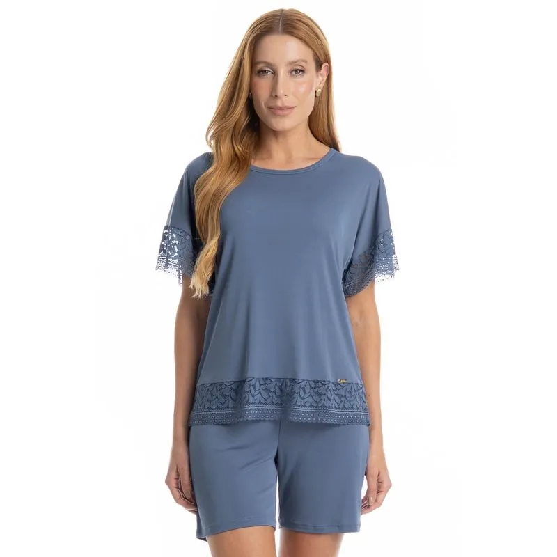 Pijama Feminino Shortão Amanda Azul-2/P
