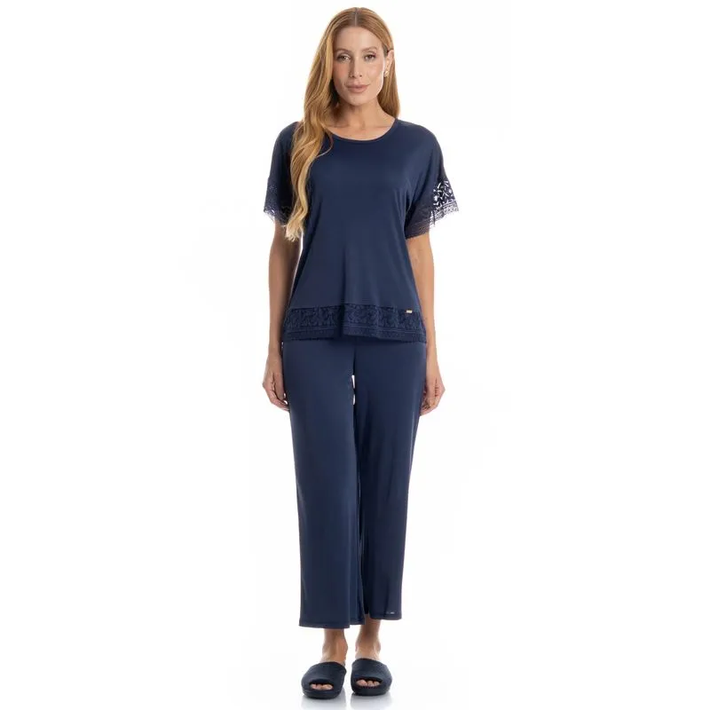 Pijama Feminino Capri Amanda Azul Marinho/P