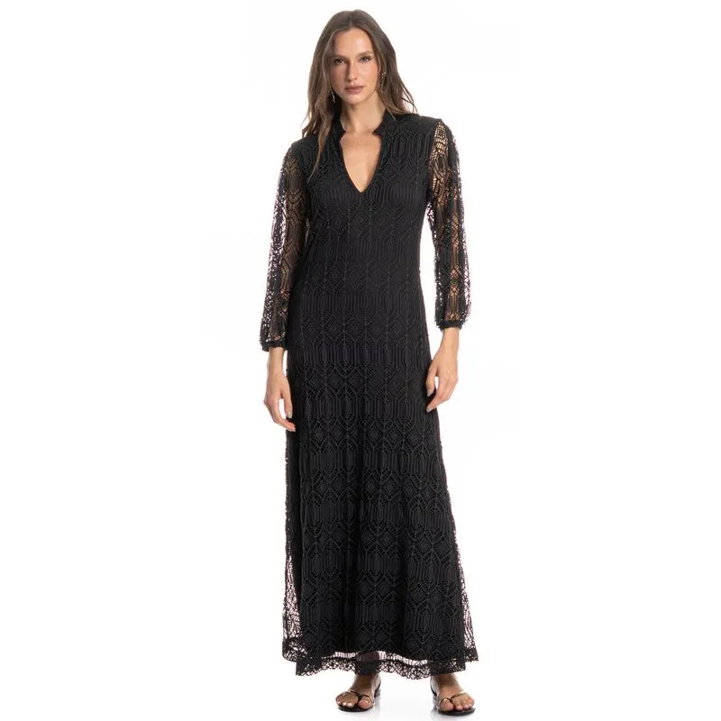 Vestido Longo Com Manga Estocolmo Preto/M
