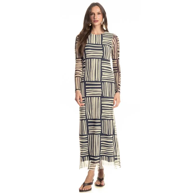 Vestido De Tule Com Manga Longa Montreal Azul Marinho/M