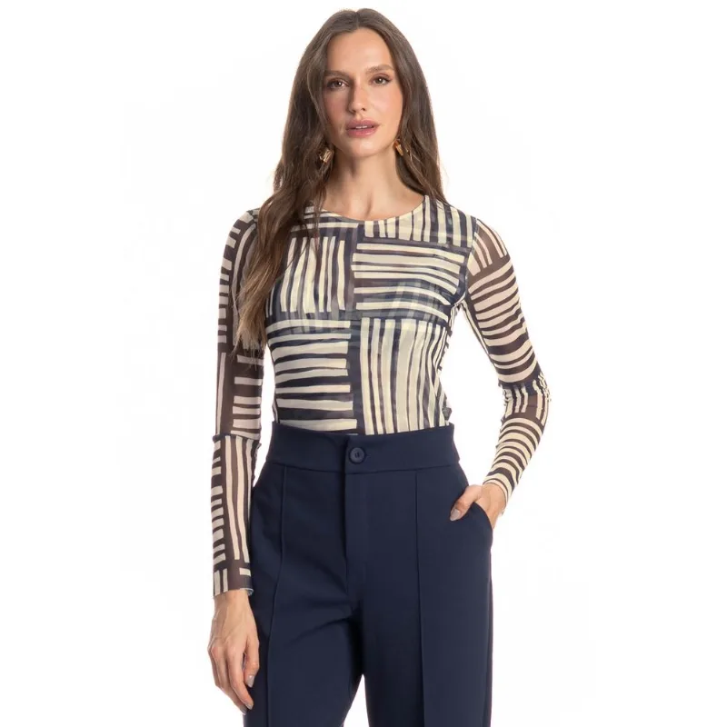 Blusa Manga Longa De Tule Montreal Azul Marinho/P