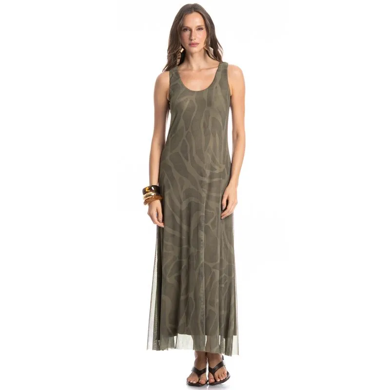 Vestido Evasê De Tule Safari Verde/P