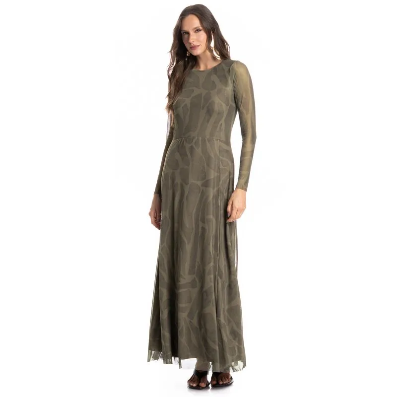 Vestido De Tule Com Manga Longa Safari Verde/P