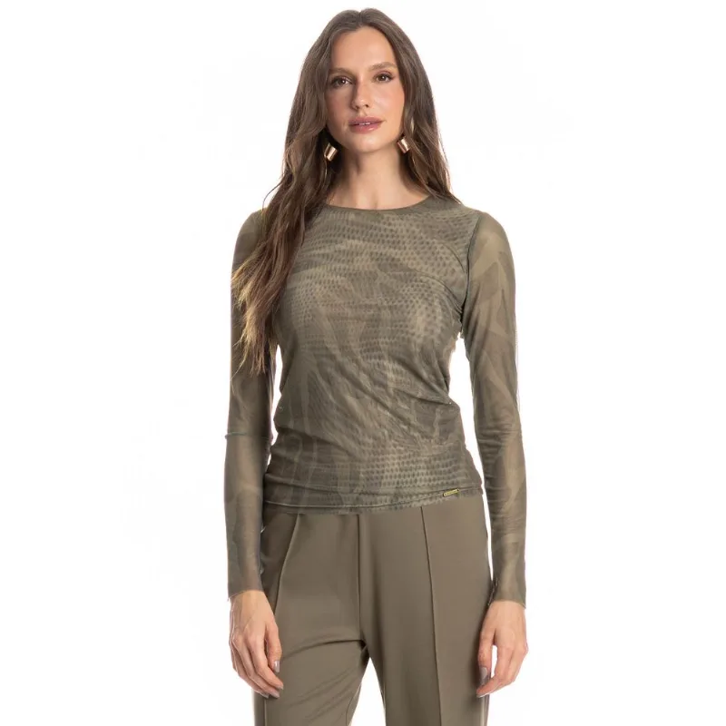 Blusa Manga Longa De Tule Safari Verde/GG