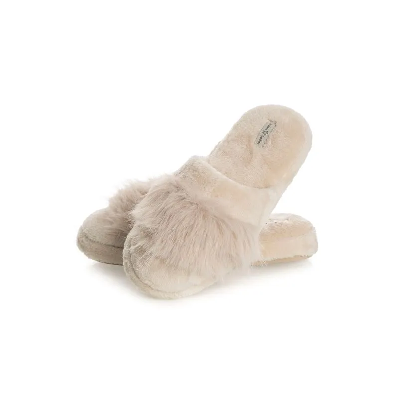 Chinelo Feminino Em Fleece Com Pelo Gianne Bege/38
