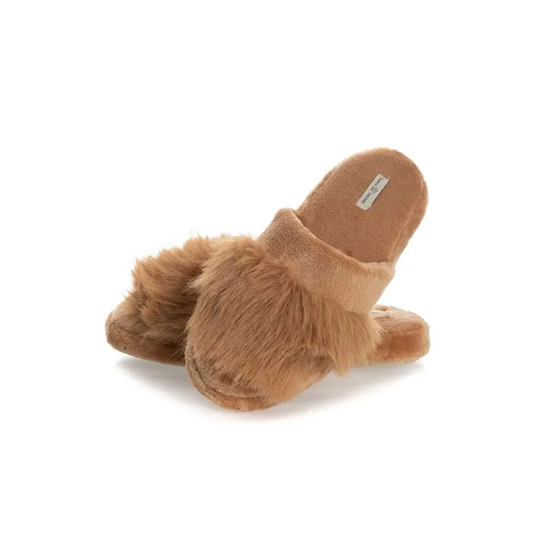 Chinelo Feminino Em Fleece Com Pelo Gianne Bege/34