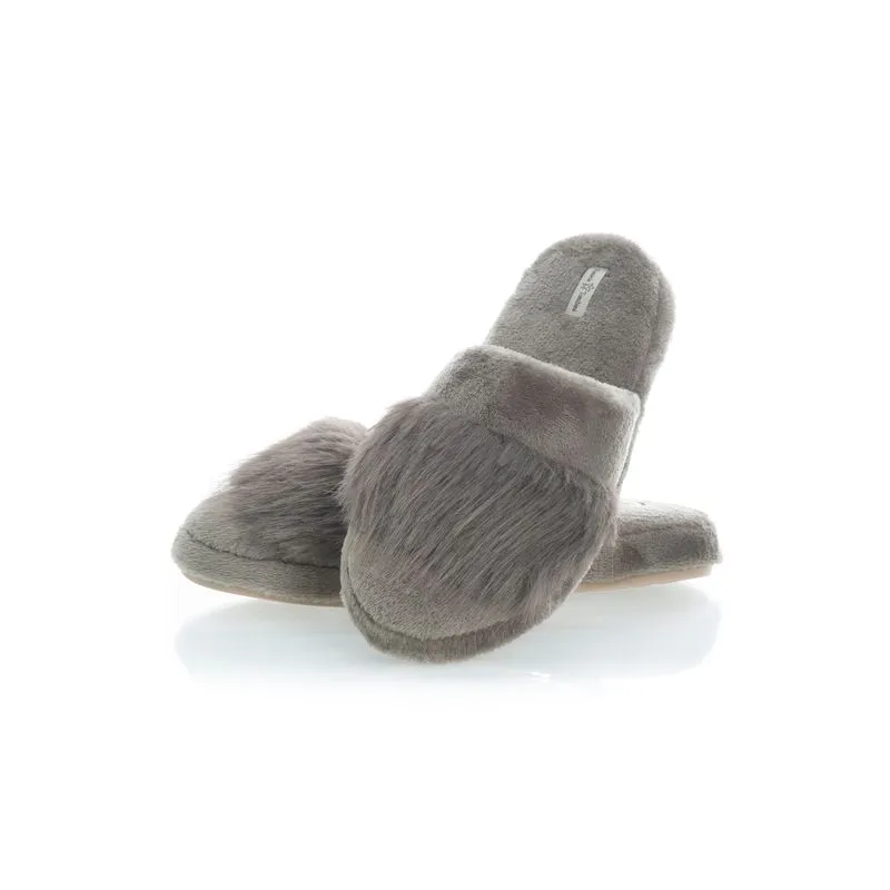 Chinelo Feminino Em Fleece Com Pelo Gianne Cinza/40