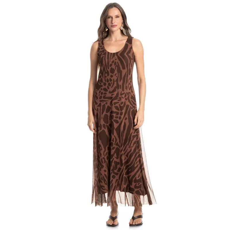Vestido Evasê De Tule Colinas Marrom/M
