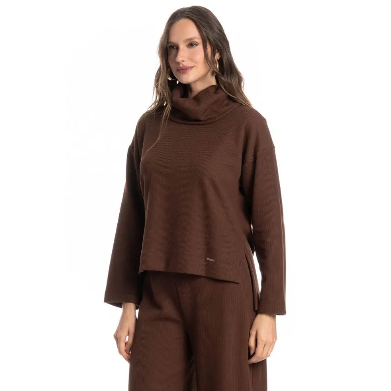 Blusa Feminina Gola Alta Giulia Marrom/G