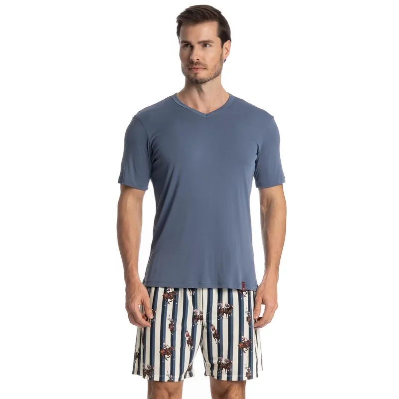 Pijama Masculino Curto Clóvis Azul-2/XG