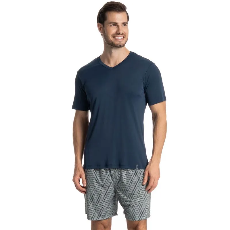 Pijama Masculino Curto Clóvis Azul Marinho/GG