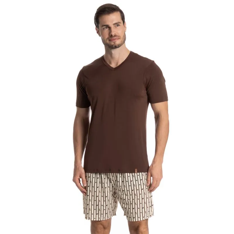 Pijama Masculino Curto Clóvis Bege/G
