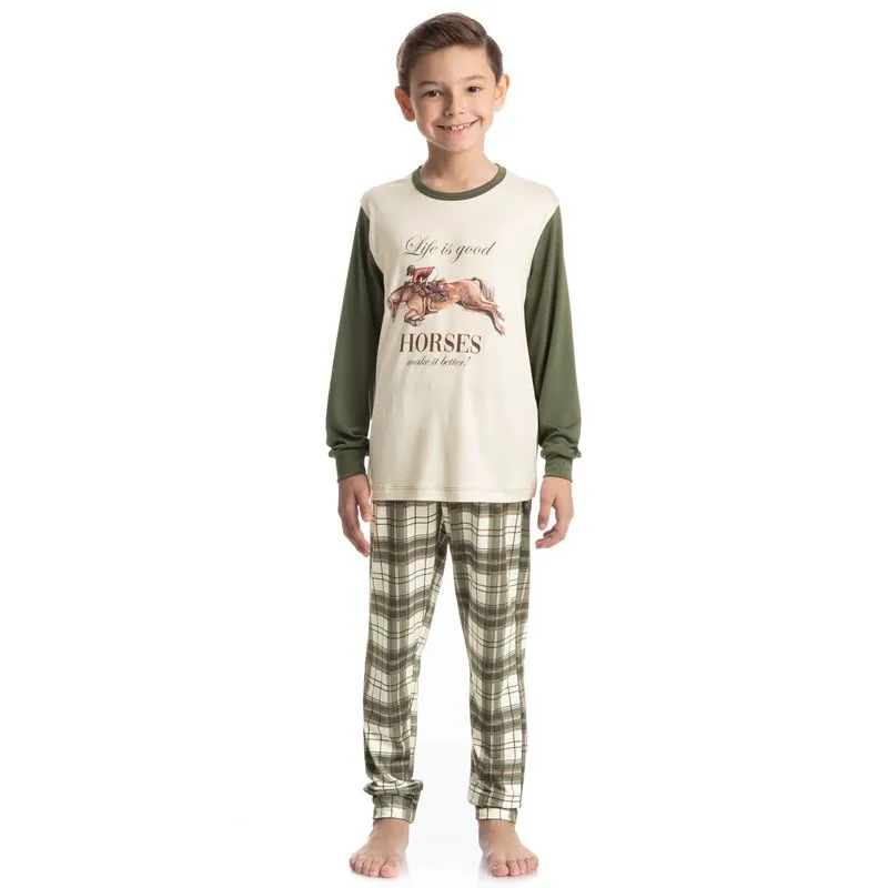 Pijama Infantil Longo Unissex Chess Verde/14