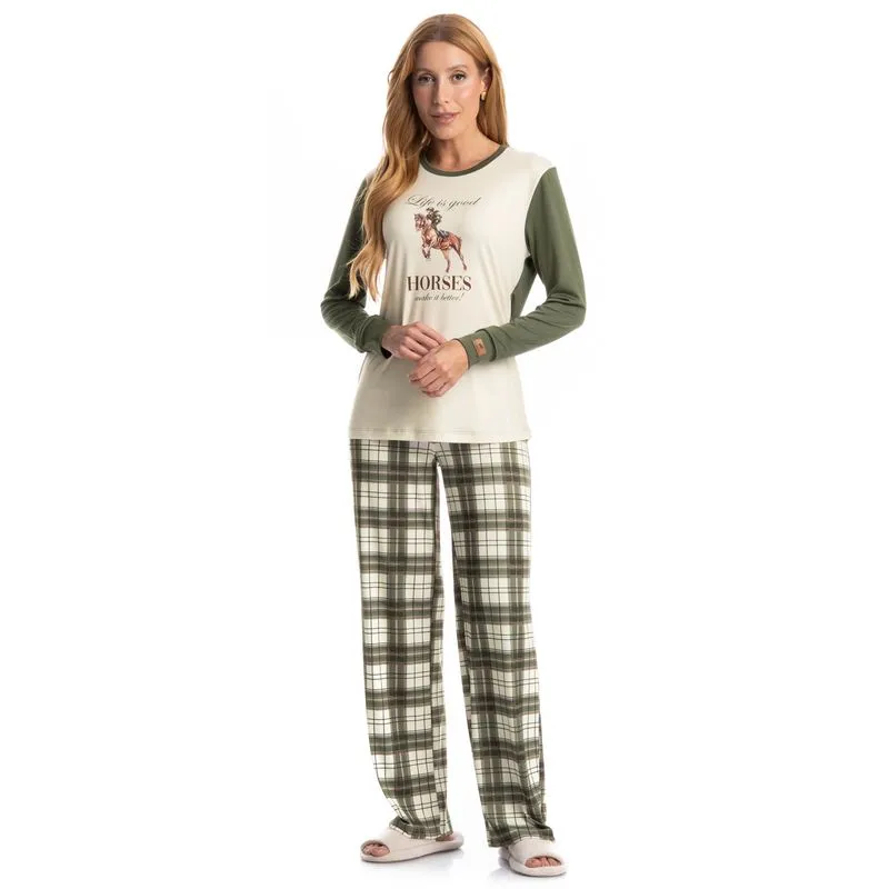 Pijama Feminino Longo Chess Verde/P