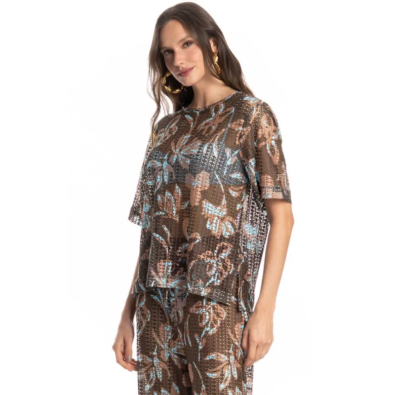 Blusa Jardim Marrom/G