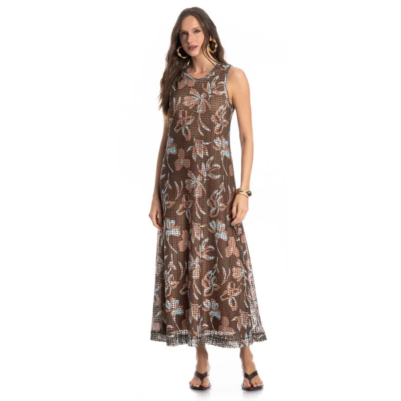 Vestido Regata Jardim Marrom/P