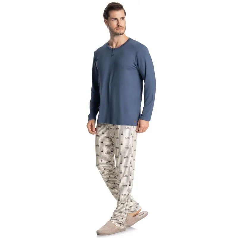 Pijama Longo Masculino Remo Azul-2/GG
