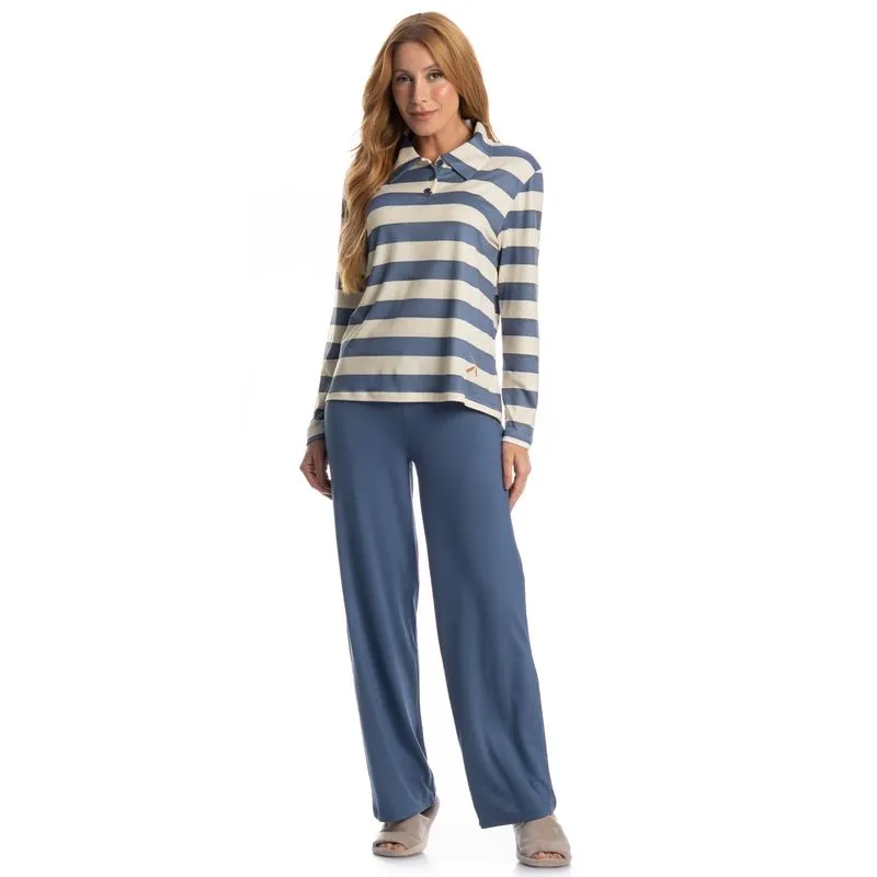 Pijama Remo Longo Feminino Azul-2/G