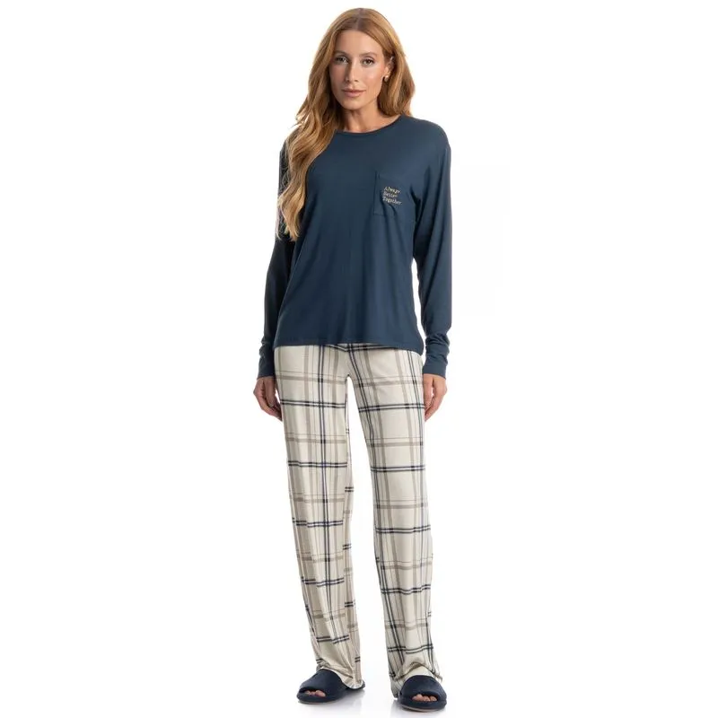 Pijama Feminino Longo Winter Azul Marinho/M