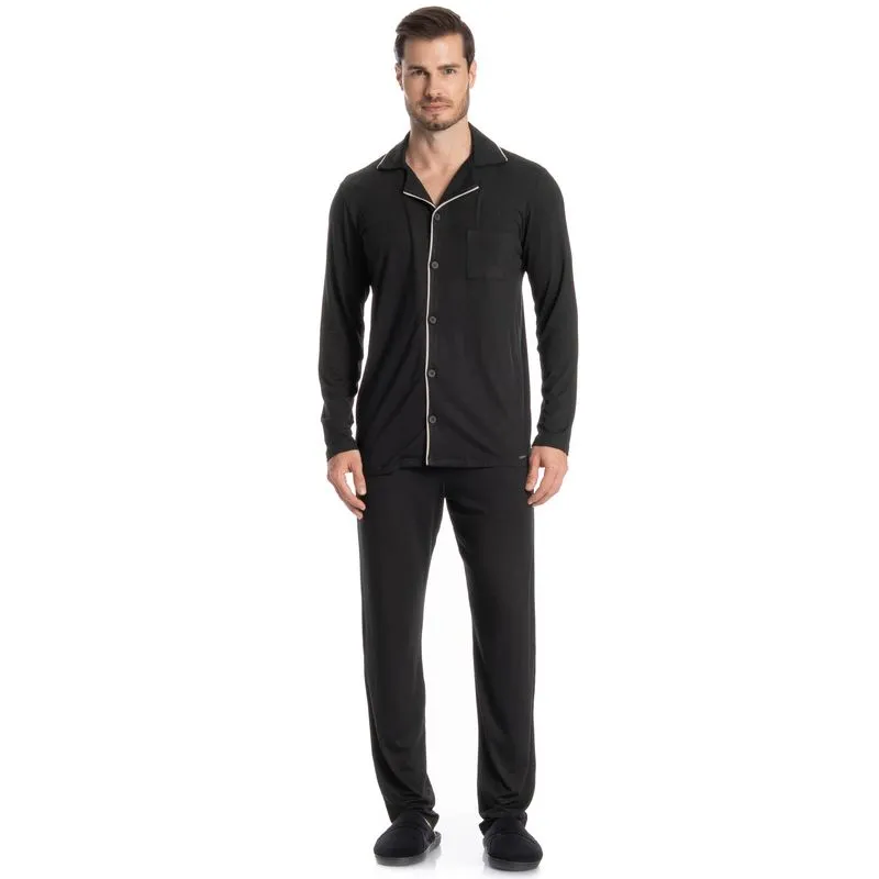 Pijama Masculino Longo Americano Carlos Preto/G